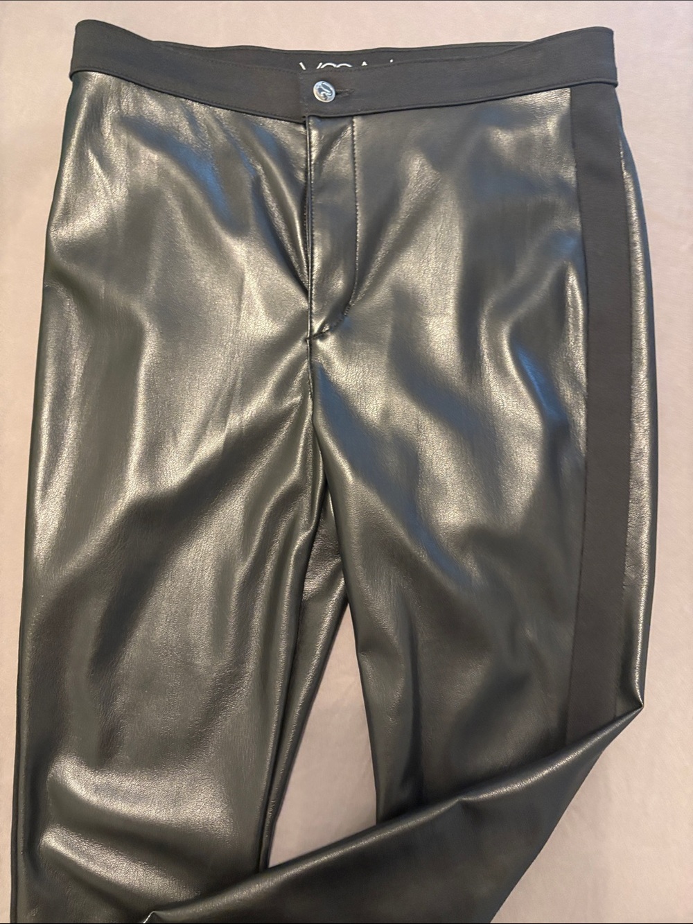 Yoga Jeans Faux Leather Black Leggings with Side Panel Detail